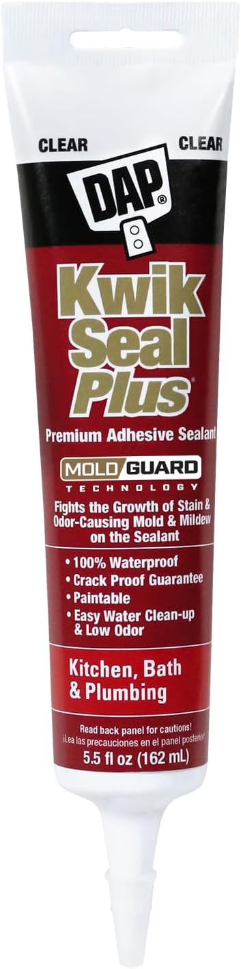 DAP Kwik Seal Plus Kitchen & Bath Adhesive Sealant, Clear, 5.5 Oz (7079818546)