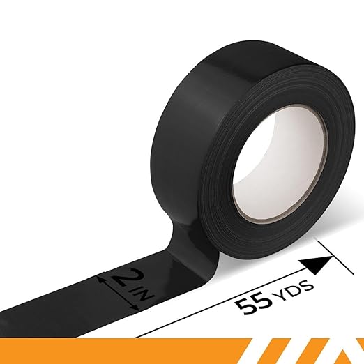 GTSE Black Duct Tape, 2 Inches x 55 Yards (164 ft), Heavy Duty, Waterproof Repair Tape for Indoor or Outdoor Use, 1 Roll