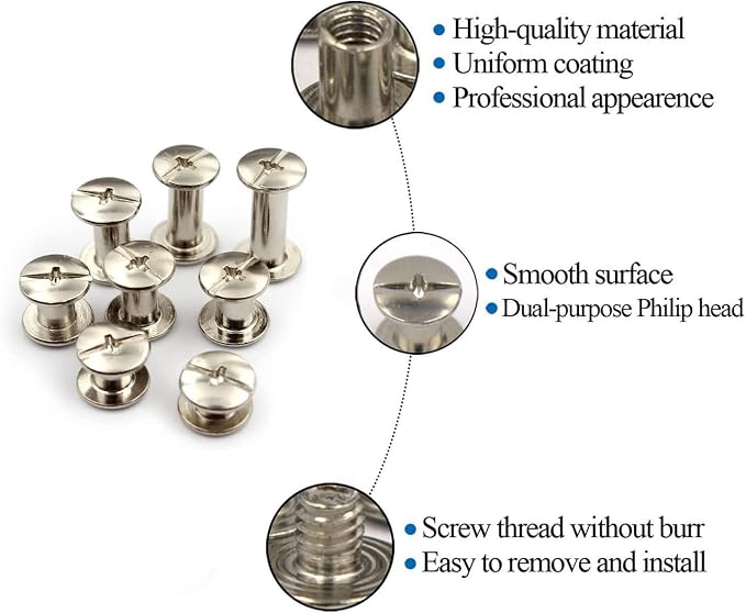362 Pcs 11 Sizes M5 Silver Chicago Screws Leather Rivets with Punch and Screwdriver Assorted Kit,for Decorate and Repair Leather Craft Belt Bag Shoes Purse Bookbinding