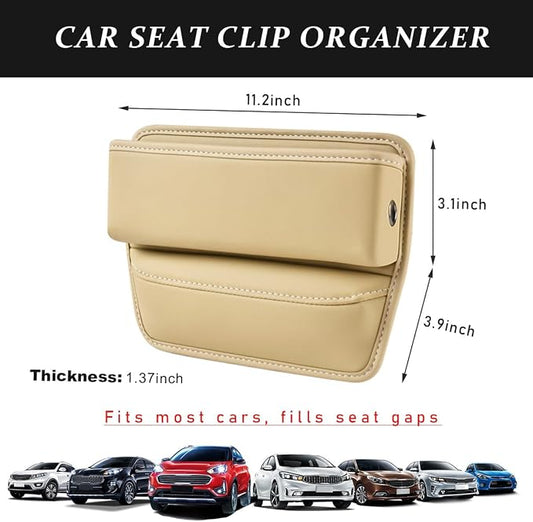 Kewucn Car Seat Gap Organizer, Adjustable Leather Front Seat Gap Filler Storage Box, Multifunctional Auto Console Side Pocket Organizer for Phone Glasses Key Card, Car Accessories (Beige)