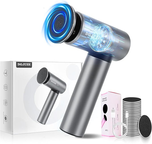 Premium Electric Foot Callus Remover, Ergonomic T-Grip 2600mAh Rechargeable 3 Speeds All Metal Foot File for Dead Skin Cracked Heels Pedicure Sander at Home with 60pcs Sandpaper Pads (Grey)