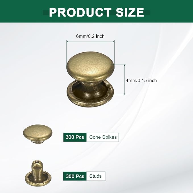 uxcell 300 Sets Double Cap Leather Rivets, 6x4mm Round Cap Metal Studs Rivets for Leather Craft Repair DIY Purse Belts Bags Shoes, Bronze