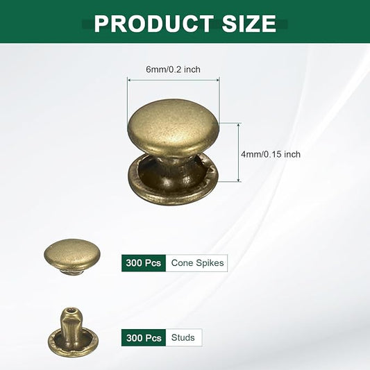 uxcell 300 Sets Double Cap Leather Rivets, 6x4mm Round Cap Metal Studs Rivets for Leather Craft Repair DIY Purse Belts Bags Shoes, Bronze