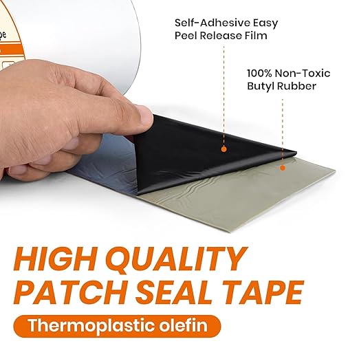 LLPT Waterproof Patch and Seal Tape 4” x 13 Ft 2 Pack Extra Thick Adhesive Layer UV Resistant Backing Permanent Bond Instant Seals for Repairing Gaps Holes Cracks Tears White (PST62110WT4P2)