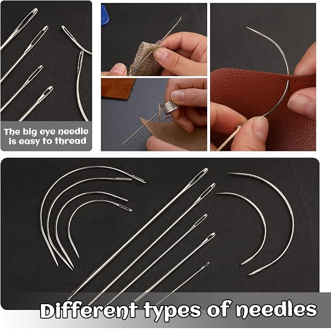 BUTUZE Upholstery Repair Kit, Leather Sewing Kit, Sewing Thread, Waxed Thread, Heavy Duty Hand Sewing Needles, Sewing Awl, Heavy Duty Sewing Kit for Car Carpet Sofa Shoe
