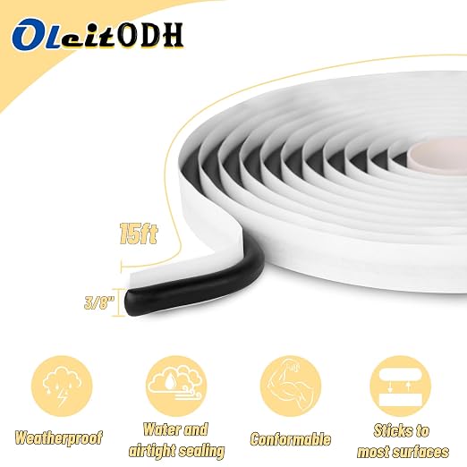 Oleitodh 4 Rolls Butyl Sealant Tape – 3/8'' x 60ft Rubber Sealant,Promote Sealing Purpose- Butyl Rope for Automotive (Car, RV, Marine) Headlamps, Taillights, Windshields, Windows and Doors