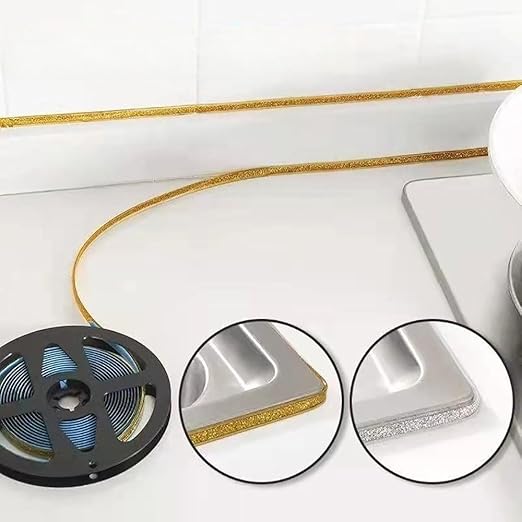 Ceramic Tile Gap Tape, Self-Adhesive Wall Gap Caulk Tape, 19.7Ft Caulking Strip Decorative Sealing Tape for Bathroom, Toilet, Bathtub and Kitchen (Gold)