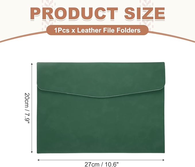 PATIKIL PU Leather File Folders, 7.9x10.6 A4 Document Holder Waterproof Envelope Folder with Snap Closure, Portable Portfolio Organizer Case for Paper Receipt, Green