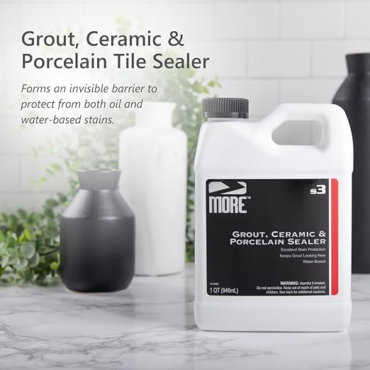 MORE Grout, Ceramic & Porcelain Tile Sealer - Water-Based Grout Sealer - Stain, Tile & Grout Protection - for Bathrooms, Showers & Floors - Prevent Grout Haze - Safe & Easy to Use - Unscented - 32oz