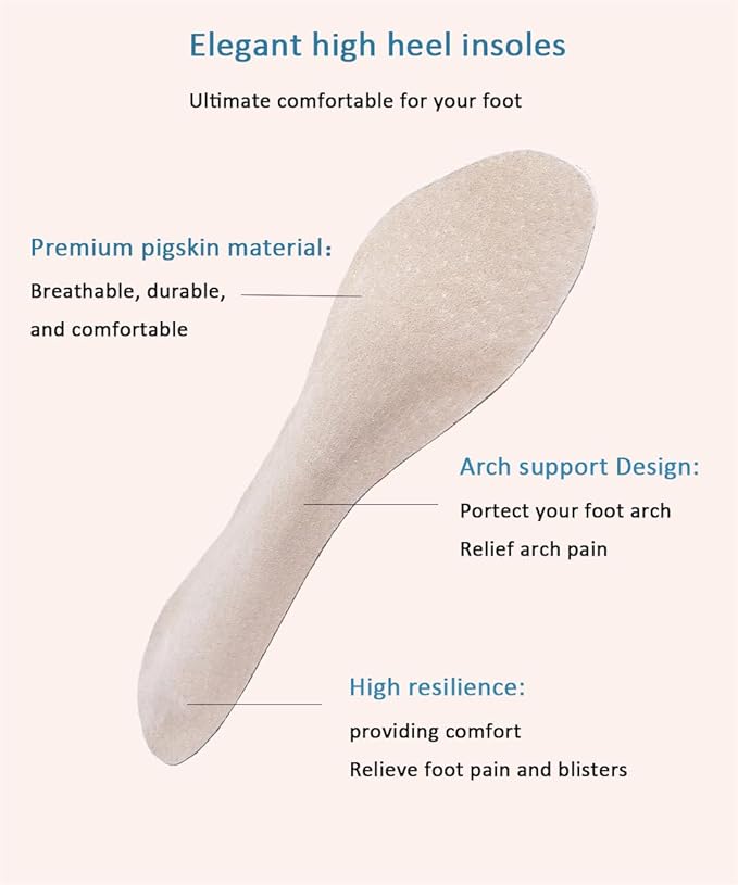 2 Pairs Pigskin High Heel Cushion Inserts, Adhesive Arch Support Sandal Inserts, Anti-Slip Shoe Inserts for Dress Shoes Flat Shoe Pain Relief, Leather Cushioning Heel Insoles L for 9.5-11 US Size
