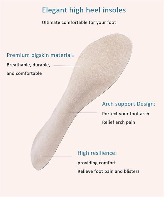 2 Pairs Pigskin High Heel Cushion Inserts, Adhesive Arch Support Sandal Inserts, Anti-Slip Shoe Inserts for Dress Shoes Flat Shoe Pain Relief, Leather Cushioning Heel Insoles L for 9.5-11 US Size