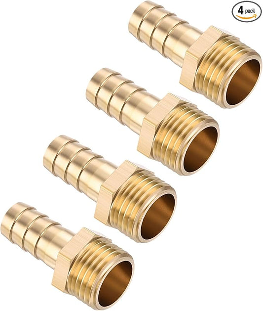 Pack of 4 Brass Hose Barb Fittings Adapter Connector 10mm Hose Barb to M16x1.5 Male Fittings for Home Machines, Massage Bathtubs, and Irrigation Systems