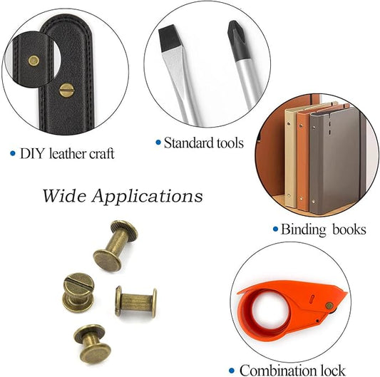 75 Sets Bronze Chicago Screws Assorted Kit 3 Sizes Leather Rivets 1/4 3/8 1/2 Screw Rivets Flat Fillister Book BindingPosts Nail Rivet Chicago Bolts for DIY Leather Craft (M5*6,10,12)
