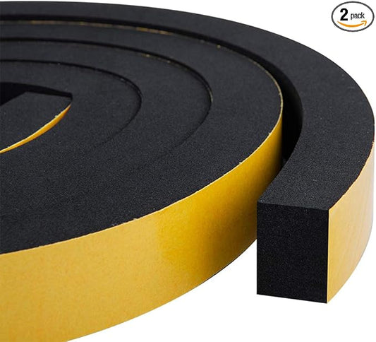 CloudBuyer Weather Stripping Foam 2-Roll, 1 Inch Wide X 3/4 Inch Thick, Insulation Strips with Adhesive for Door & Automotive, Air Conditioner Seal (13 Feet Total, 6.5 Feet/Roll)