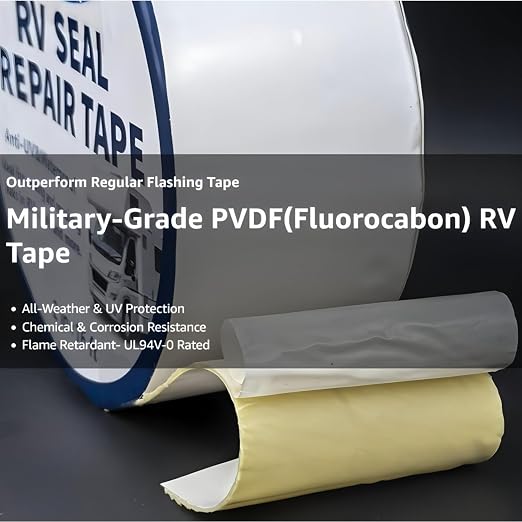 Military-Grade PVDF Butyl RV Repair Sealant Tape, 40mil Thick | UL94 V-0 Flame Retardant & IP68 Waterproof | Self-Adhesive Flashing Tape for RVs, Boats, Roofs, Pipes, Gutters - 2" x 16.4ft
