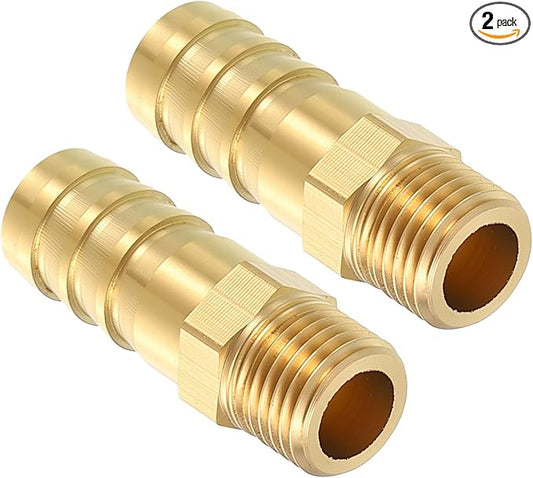 Pack of 2 Brass Hose Barb Fittings Adapter Connector 10mm Hose Barb to M10x1 Male Fittings for Home Machines, Massage Bathtubs, and Irrigation Systems