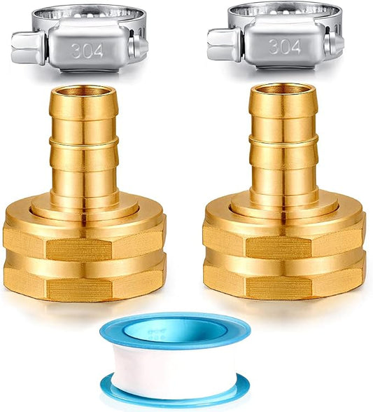 Solid Brass Garden Hose Repair kit Connector with Stainless Steel Clamps, Male Adapter/Female Garden Hose Swivel Fitting… (1/2" Barb x 3/4" Female -2 Sets)