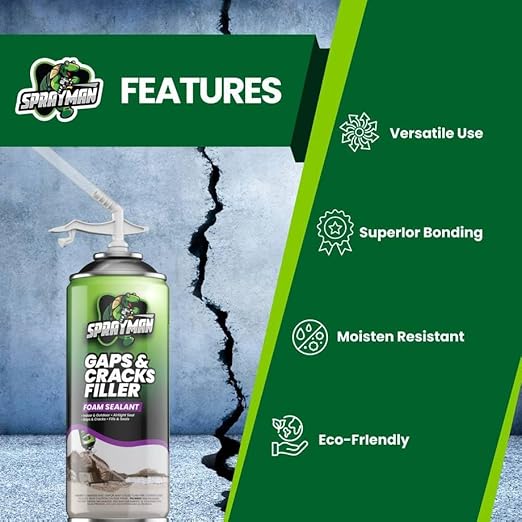 Sprayman Gaps and Cracks Filler Foam - Polyurethane Expanding Foam Sealant for Insulating Doors & Windows, Waterproof & Paintable, Straw Use - 12oz, 1 Pack