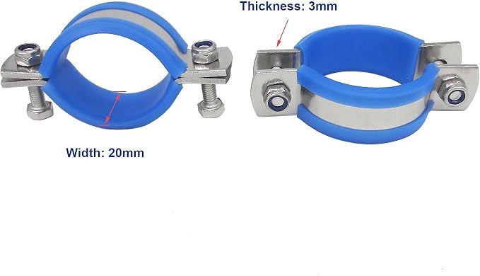 Stainless Steel Heavy Duty Flat Band Pipe Clamp with Rubber Cushion, Multipurpose Rigid Hose Clamp Bracket ID 63mm, Pack of 2