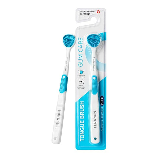 Silicone Tongue Scraper & Brush for Adults, Soft Tongue Cleaner for Bad Breath, Gentle Flexible Bristles Remove Tongue Coating & Food Residue, Non-Metal Oral Hygiene Tool for Fresh Breath
