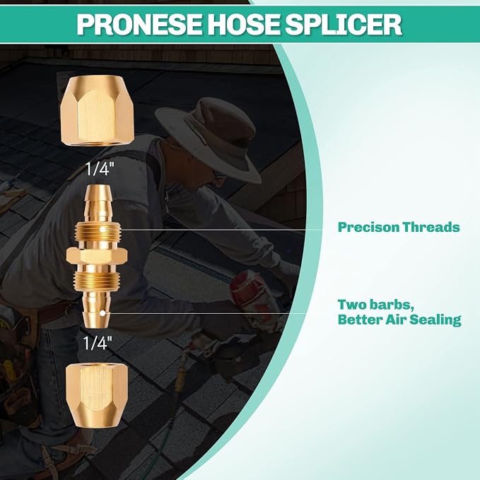10 Pack Soild Brass HPT Air Reusable Hose Splicer Repair Kit,Air Hose Fitting for 1/4-Inch ID Hose