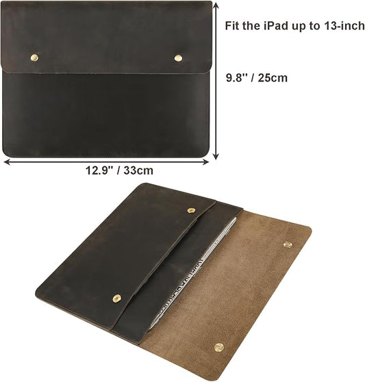 Leather Tablet Sleeve - 12.9 Inch iPad Sleeve, Document Holder Folio File Holder, Genuine Leather Sleeve Case for Protection and Style-Grey-Custom