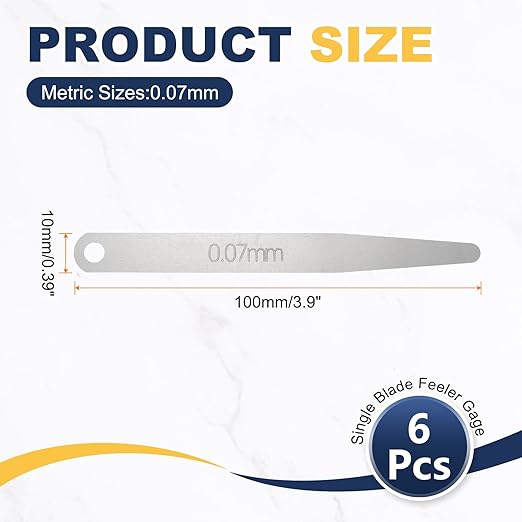 HARFINGTON 6pcs Metric Thickness Feeler Gauge 0.07mm Single Blade Oval Feeler Gauge 304 Stainless Steel Gap Measuring Tool for Repair Valve Guitar Spark Plug