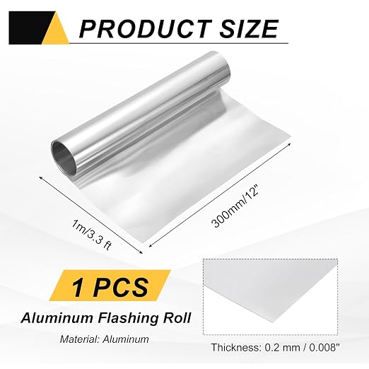 uxcell Aluminum Flashing Roll, 12in x 3.3ft Metal Roof Panels 0.2mm Waterproof Aluminum Sheet Roll for House Repair, Roof Flashing, Sealing Windows Doors, DIY Projects