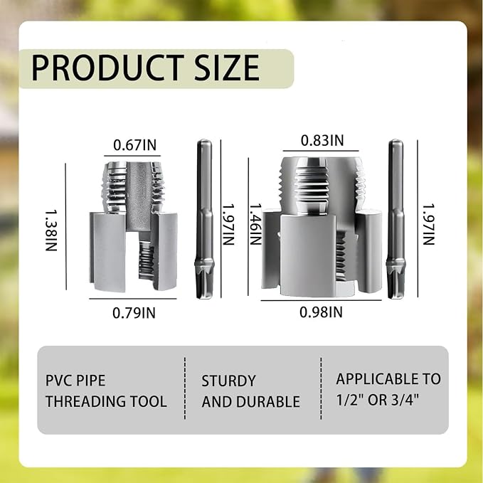 3 Pcs PVC Pipe Threader Repair Kit,Dual-Function Internal & External Pipe Threading Tool for 1/2" & 3/4"& 1" PVC/Plastic Pipes