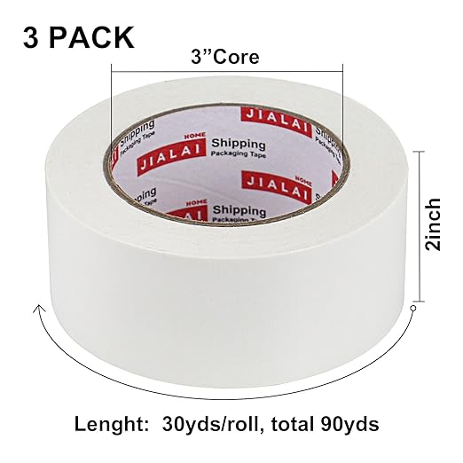 JIALAI HOME Duct Tape Heavy Duty - White Tape Duct 2 Inches x 30 Yards 3 Pack, 8.27 mil, Strong, Flexible, No Residue, All-Weather and Tear by Hand - for Repairs, Industrial, Professional Use