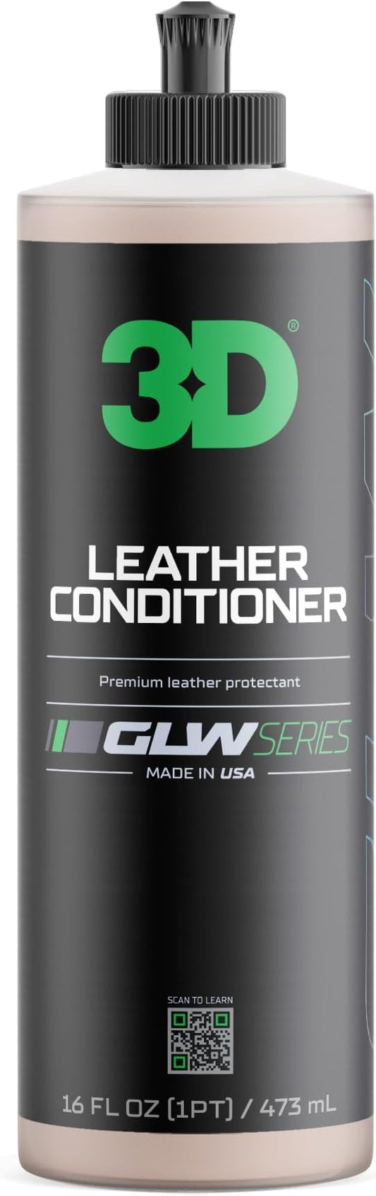 3D Leather Conditioner for Car, GLW Series | Restore, Condition, Protect | UV Protection | Conditions Leather Seats, Furniture, Boots, Apparel | DIY Car Detailing | 16 oz