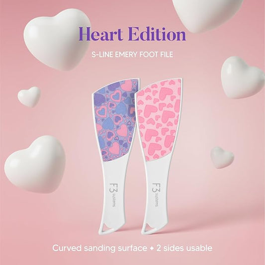S-Line Emery Foot File(Pink Heart), Colossal Double-Sided Pedicure Tool, Effective for Cracked Heel, Ergonomic Design for Easy Grip