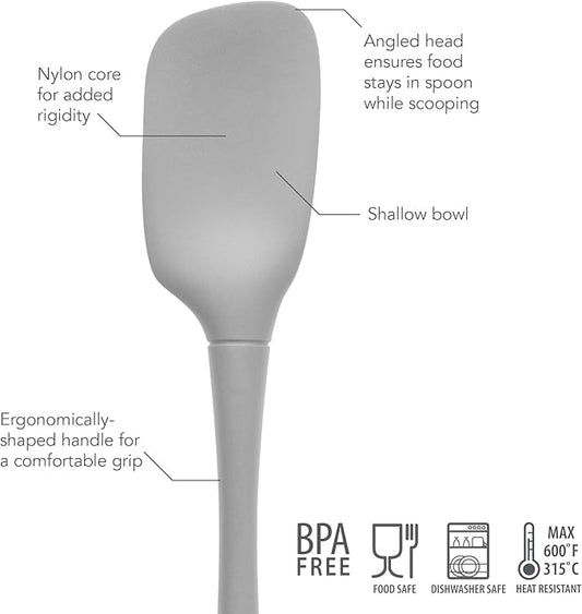 Tovolo Spoon Spatula Spoonula All Silicone Ergonomic Handle Grip Oyster Gray, Silicone Spoopula Kitchen Utensil Non Scratch Easy Clean Dishwasher Safe Heat Resistant Flex Core Scoop Spatula