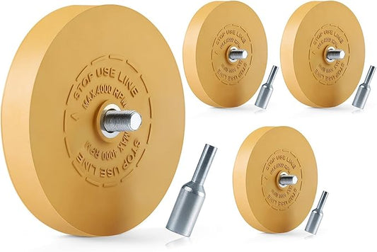 4 Pack Decal Remover Eraser Wheel Rubber Eraser Wheel for Drill Removes Car Stripes Vinyl Tapes and Graphics Rubber Eraser Wheel Tool Kit for Cars, RV, Motorcycles Sticker Remover Tool
