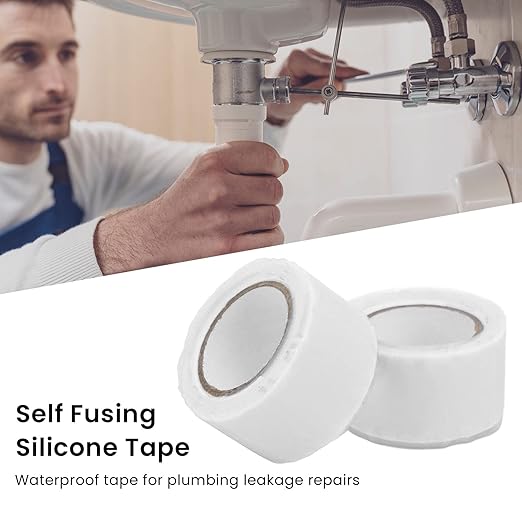 Self Fusing Silicone Tape, Waterproof Insulation Adhesive Tape, 2 Rolls 1.5m x 2.5cm - Heat, Easy Tear, Durable Pipe and Hose Repair Solution (White)