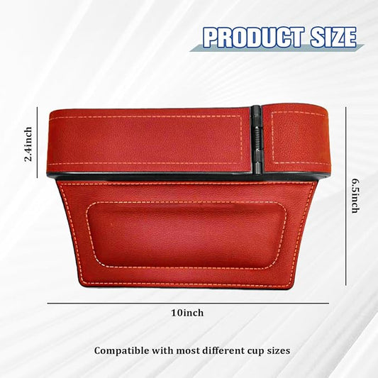 Car Seat Gap Filler Organizer with Cup Holder Expander, Leather Console Seam Filler Storage Box, Auto Front Seat Gap Organizer for Phones Keys Glasses, Universal Fit (Wine Red Passenger)