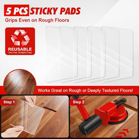 Floor Gap Fixer Tool with Rubber Mallet, Iron Body & Strong Suction Cup, Includes 5 Sticky Pads for Laminate, Vinyl, Wood & Tile Flooring Installation and Repair