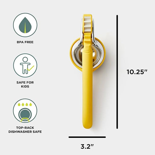 Chef'n FreshForce Lemon Squeezer Citrus Juicer, Manual Hand Press with Dual-Gear Power for Maximum Juice Extraction, Durable, Yellow