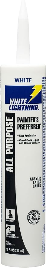 White Lightning W13000010 Painter's Preferred All Purpose Acrylic Latex Caulk, White, 10 fl. oz.