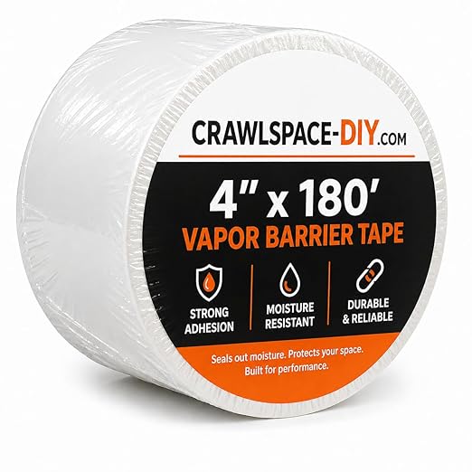 Crawlspace-DIY Vapor Barrier Tape, 12 Mil Easy-to-Use Polyethylene Moisture Vapor Barrier Seam Tape for Crawl Space, Repairs, Underlayment, Waterproof, 4" x 180'