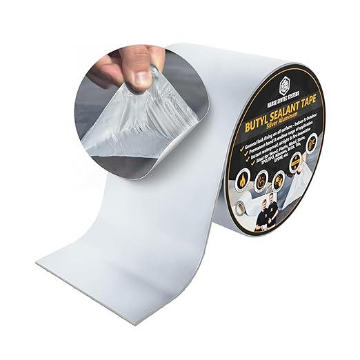 HSS Butyl Sealant Tape B1+ Silver, Waterproof butyl tape, Airtight & high UV-, Weather & Temperature Resistant, RV Repair, Roof Repair, Pipes, Boats, Vents, Wood - Silver, 4 inch x 50 feet