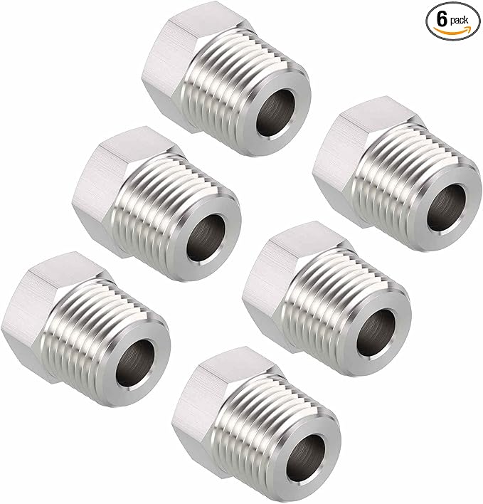 Packs of 6, 1/2" Male NPT NPT1/4" FeMale NPT Solid 304 Stainless Steel Hex Bushing, Hose Fittings Adapter Reducer for Bathroom Remodel, Tool Extensions
