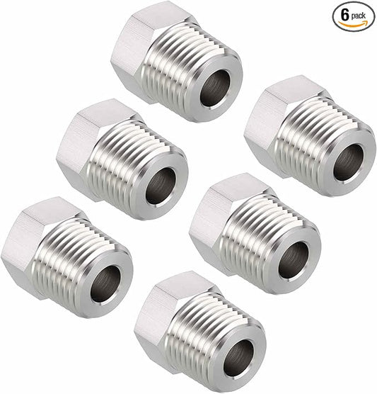 Packs of 6, 1/2" Male NPT NPT1/4" FeMale NPT Solid 304 Stainless Steel Hex Bushing, Hose Fittings Adapter Reducer for Bathroom Remodel, Tool Extensions