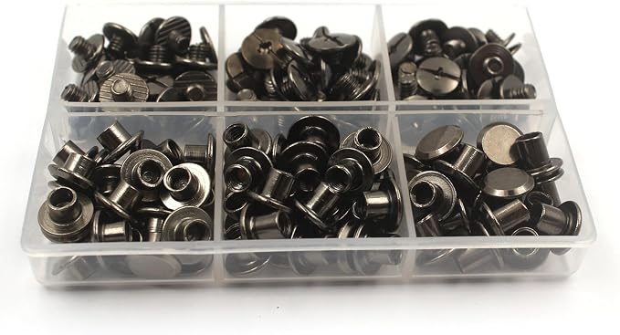 70 Set Gun Color Chicago Leather Rivets Set Screw Rivets M5 Chicago Binding Screws Trim and Repair Leather Craft Belt, Bag, Shoe, Purse Binding (3 Sizes M5*4,5,6)