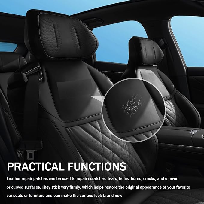 2PCS Vinyl and Leather Repair Kit, Leather Car Seat Repair Kit, 4 x 8 Inch Self Adhesive Waterproof Automotive Seat Patch, Car Fabric Sofa Vinyl Tape for Vehicles, Couches, Furniture (Black)