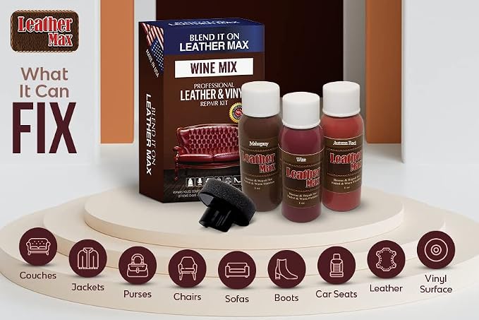 Leather Max Wine Mix Vinyl and Leather Repair Kit - for Your Furniture, Jacket, Sofa, Car Seat, Boots, Easy Instructions to Match Colors, Restore Any Material No Mixing Chart Needed