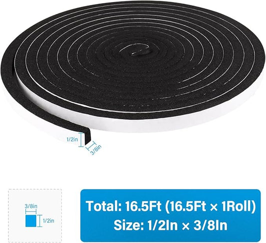 DGSL Foam Insulation Tape, 1/2In x 3/8In x 16.5Ft Weather Stripping Door Seal Strip for Doors and Windows,Sliding Door,Sound Proof Soundproofing Door Seal,Weatherstrip,Air Conditioning Seal Strip