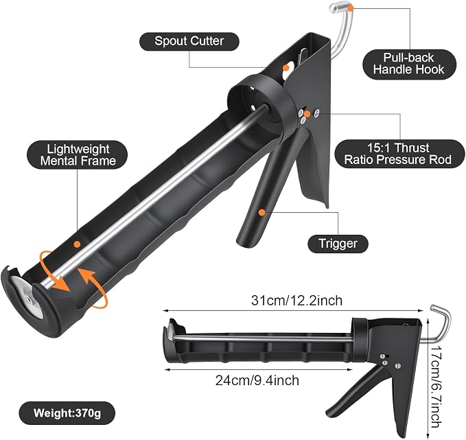 Caulk Gun Kit, Caulking Gun and Caulk Remover Tool with Razor Blade Scraper Plastic Razor Blades for Kitchen Bathroom Window Caulking Removal and Sealant Caulking