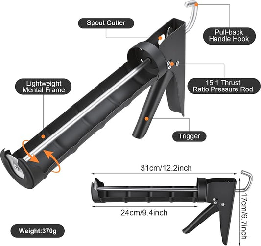 Caulk Gun Kit, Caulking Gun and Caulk Remover Tool with Razor Blade Scraper Plastic Razor Blades for Kitchen Bathroom Window Caulking Removal and Sealant Caulking