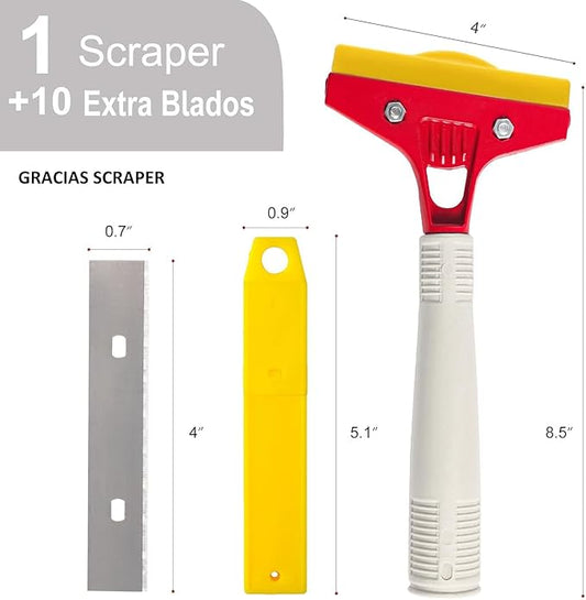 Razor Blade Scraper, Red Color Wallpaper Remover, Adhesive Removal Multi-Purpose Paint Scraper for Scraping Labels, Decals, Stickers, Caulk, Paint from Glass, Floor, Window (1 Pack, 10 Extra Blades)